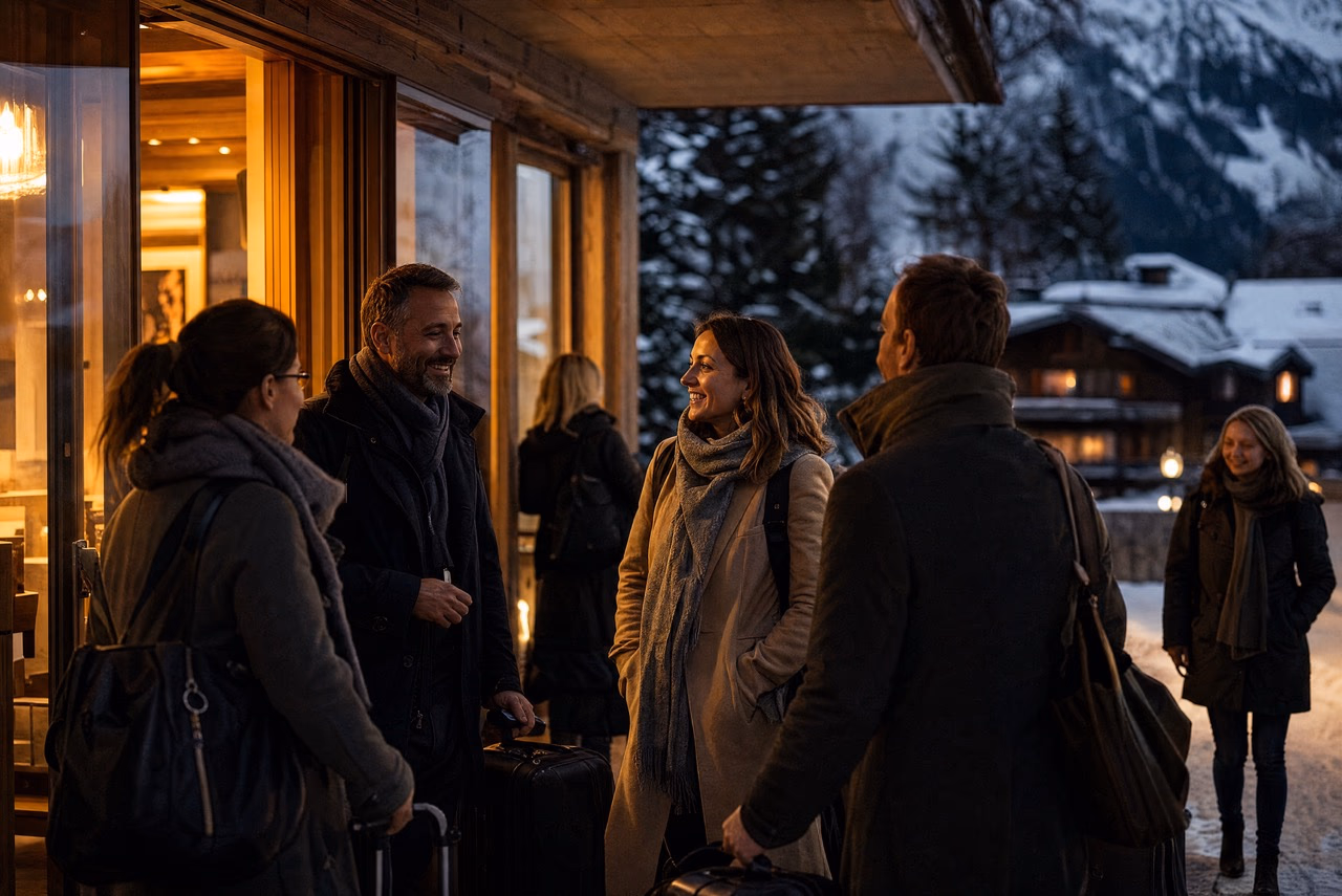 Ankunft am Seminarhotel am Winterabend