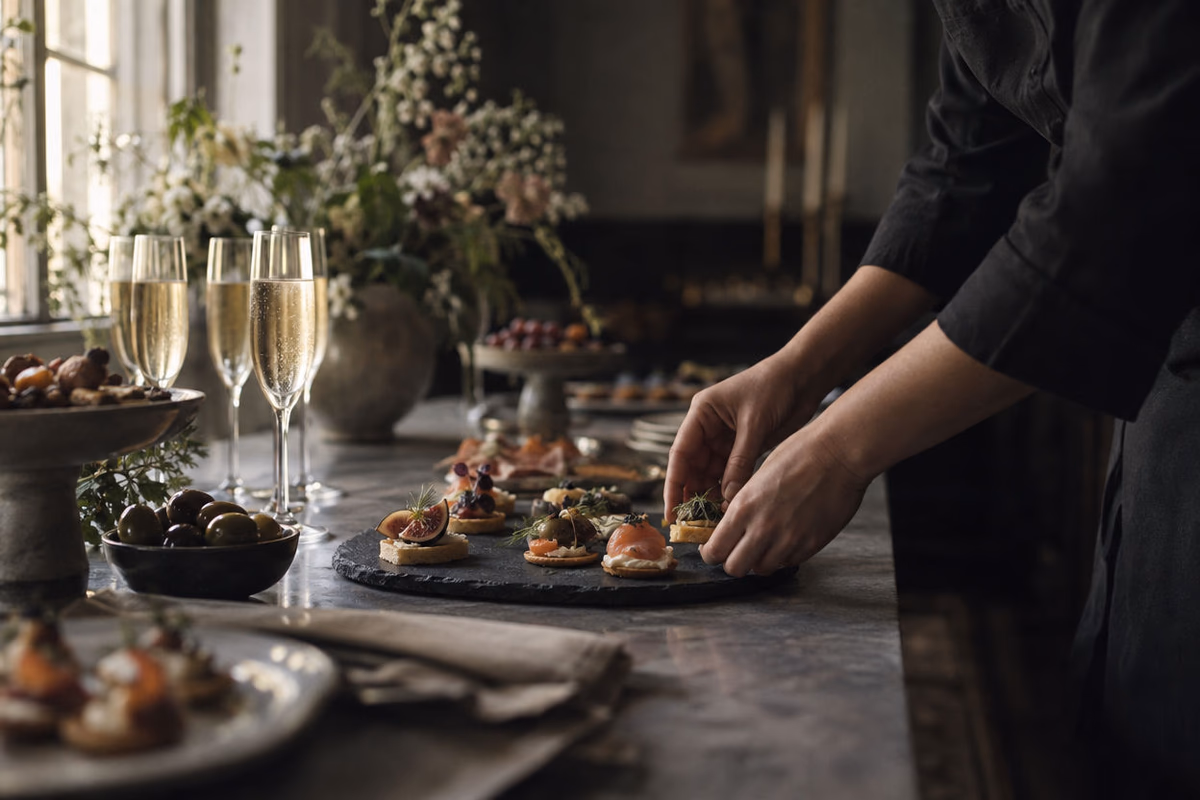 Apéro riche auf Schieferplatten am Buffet